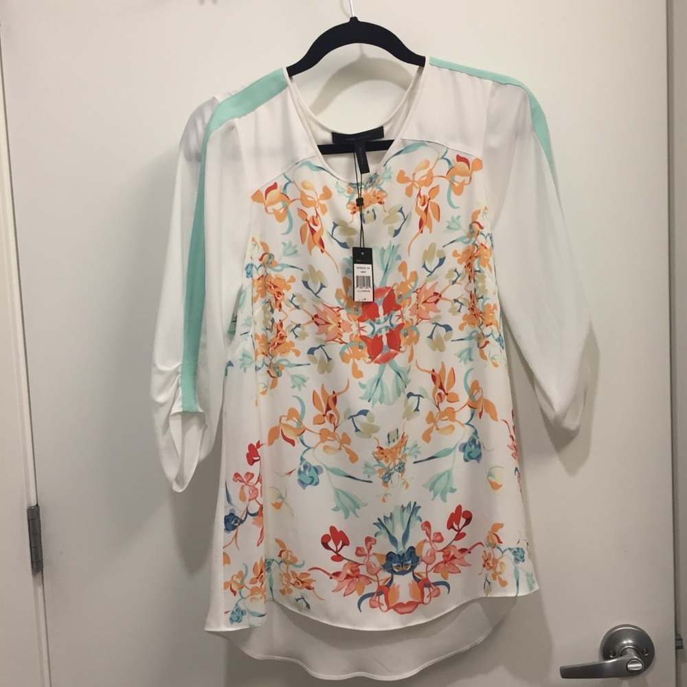 BCBGMaxAzria Floral Blouse - White and Orange